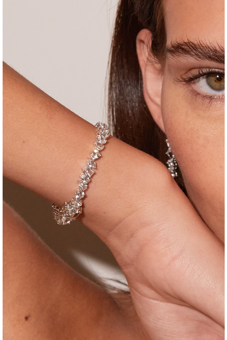 Lab Grown White Sapphire Mixed Shape Tennis Bracelet, Alternate, color, White Gold Vermeil