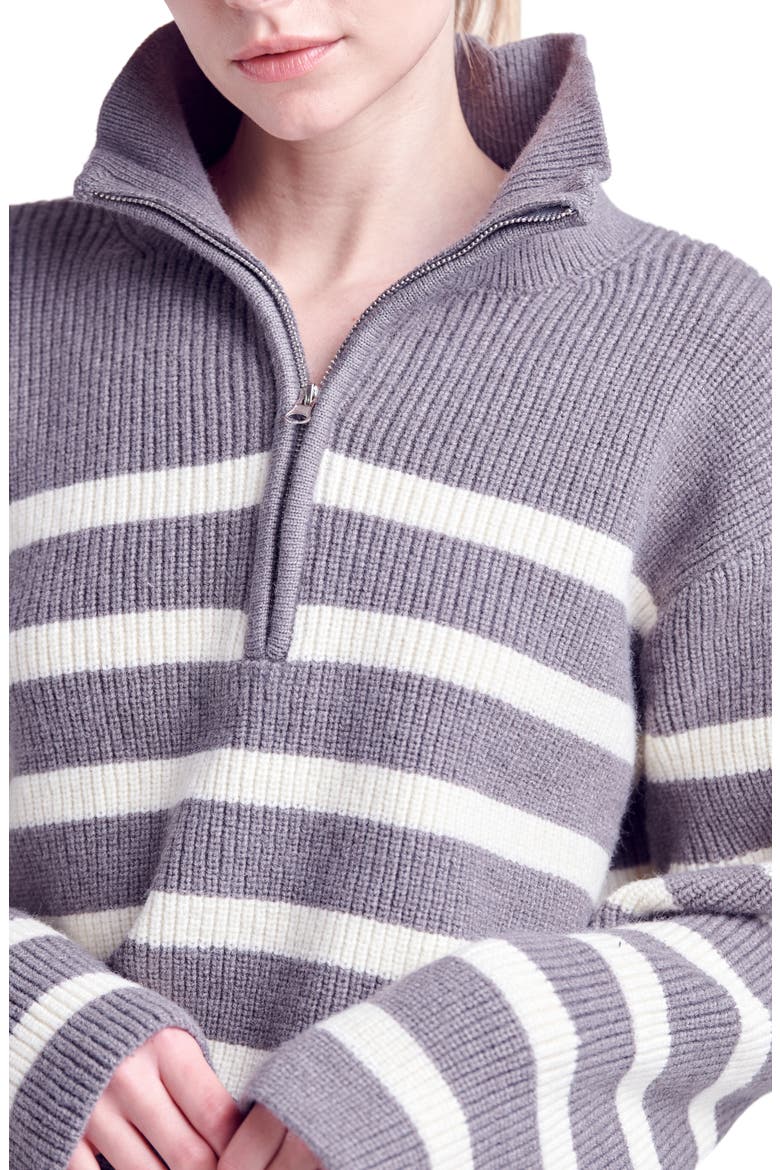 Stripe Half Zip Sweater, Alternate, color, GREY/ CREAM