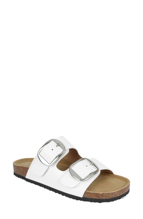Griffin Faux Leather Double Strap Slide Sandal