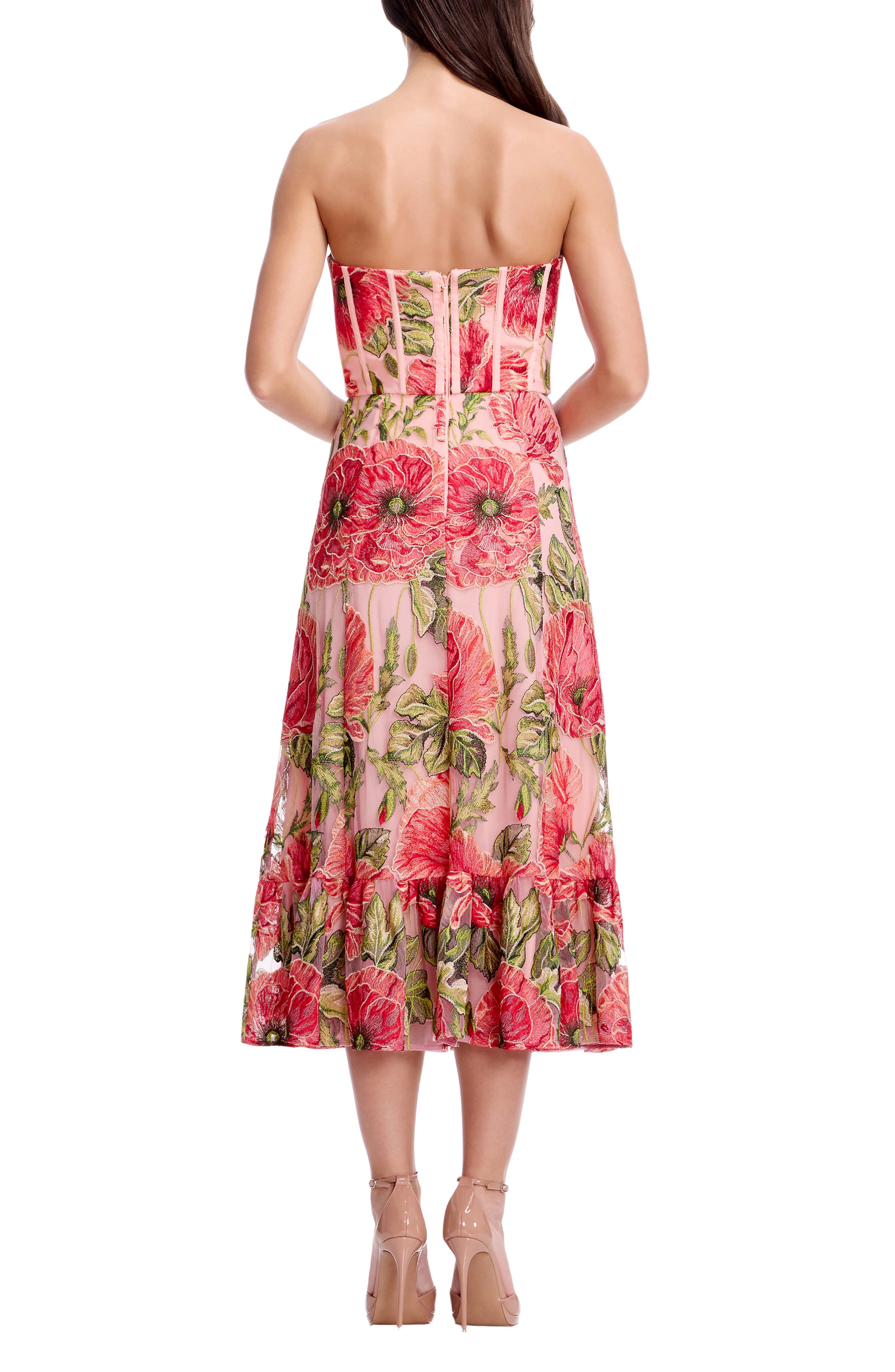 carina embroidered dress Dress The Population Carina Floral Embroidered Strapless Bustier Fit &  Flare Dress