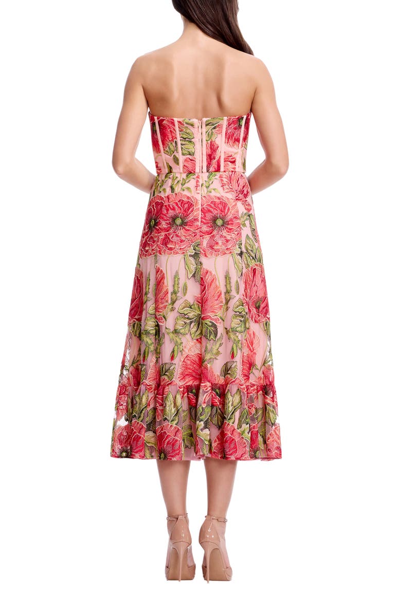 Carina Floral Embroidered Strapless Cocktail Dress, Alternate, color, PEACH MULTI