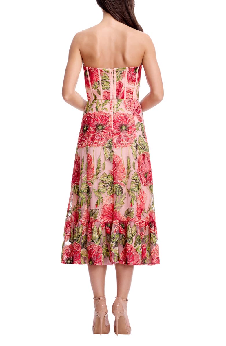 Dress the Population Carina Floral Embroidered Strapless Cocktail Dress, Alternate, color, Peach Multi