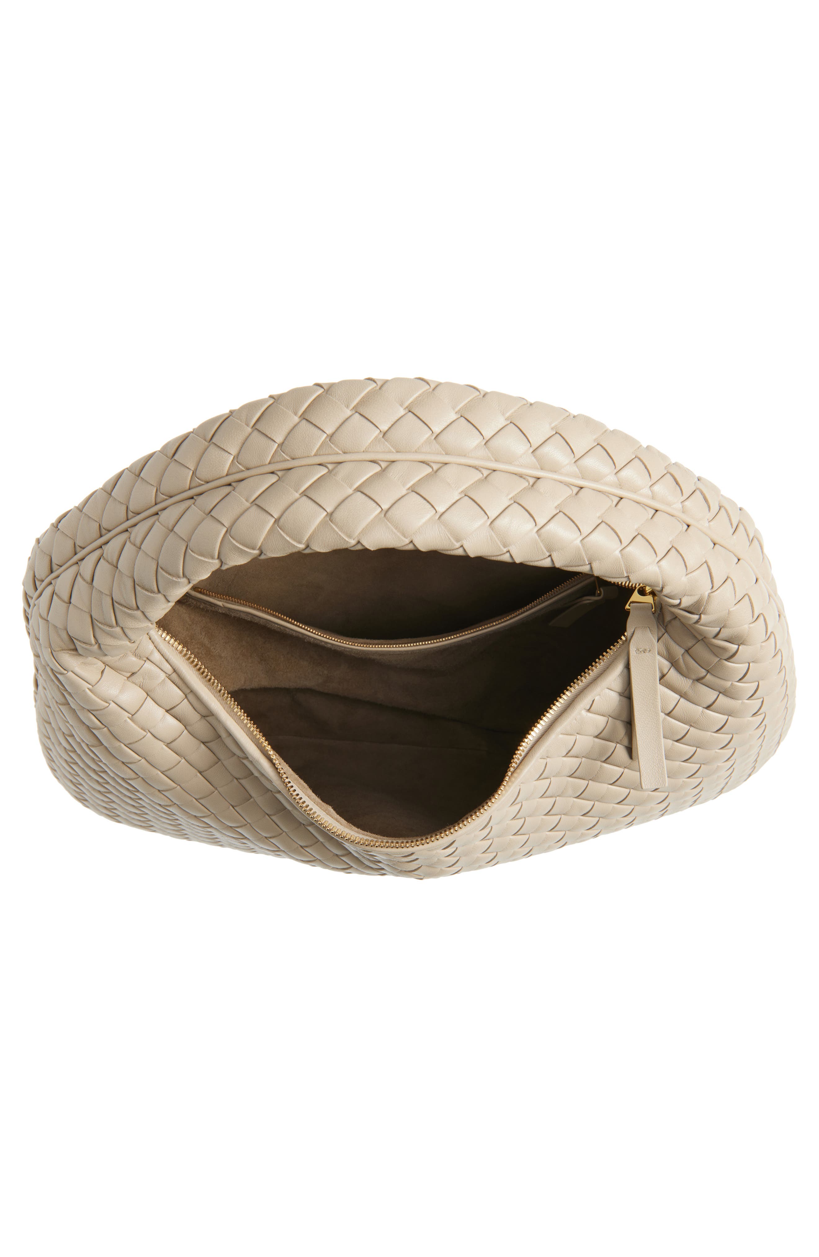 Bottega Veneta Borsa Intrecciato Leather Shoulder Bag, Alternate, color, 9614 Ecru-Muse Brass