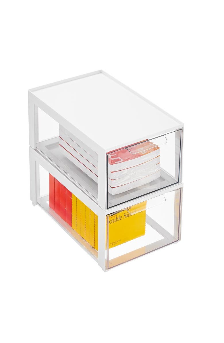 mDesign Plastic Office Storage Stack Organizer with Drawer, 2 Pack, Alternate, color,