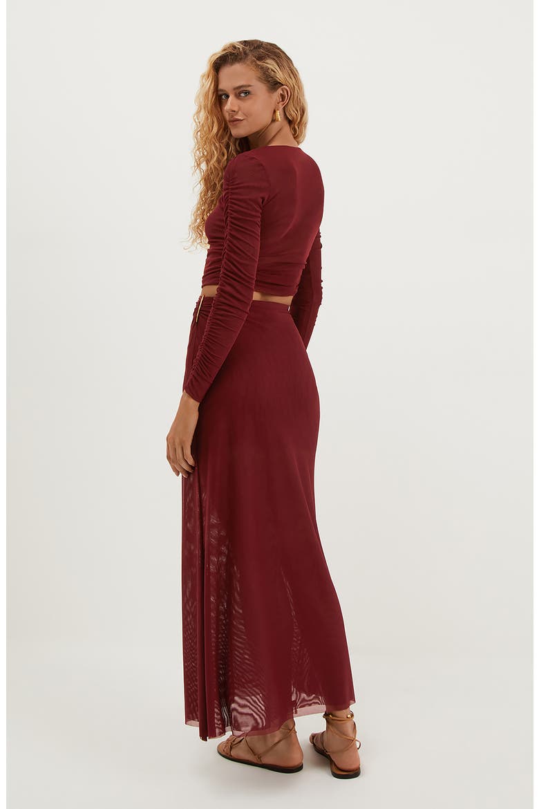 Mira Long Sleeve Cover-Up Top, Alternate, color, RED