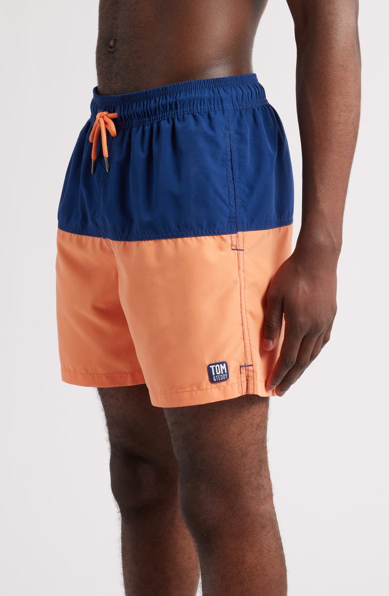 Tom & Teddy Colorblock Swim Trunks, Alternate, color, Blue Orange
