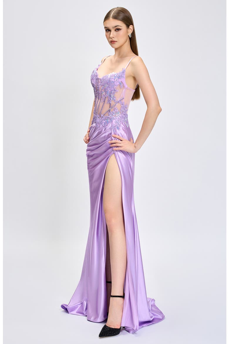 Serra Lace Corset Gown, Alternate, color, LILAC