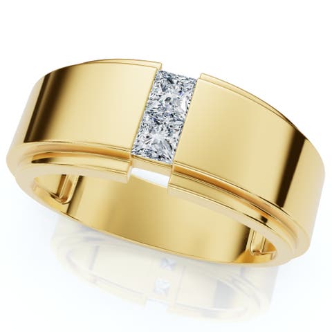 1Ct Men's Princess Cut Diamond Tension Set Wedding Ring 14k Gold Lab Grown