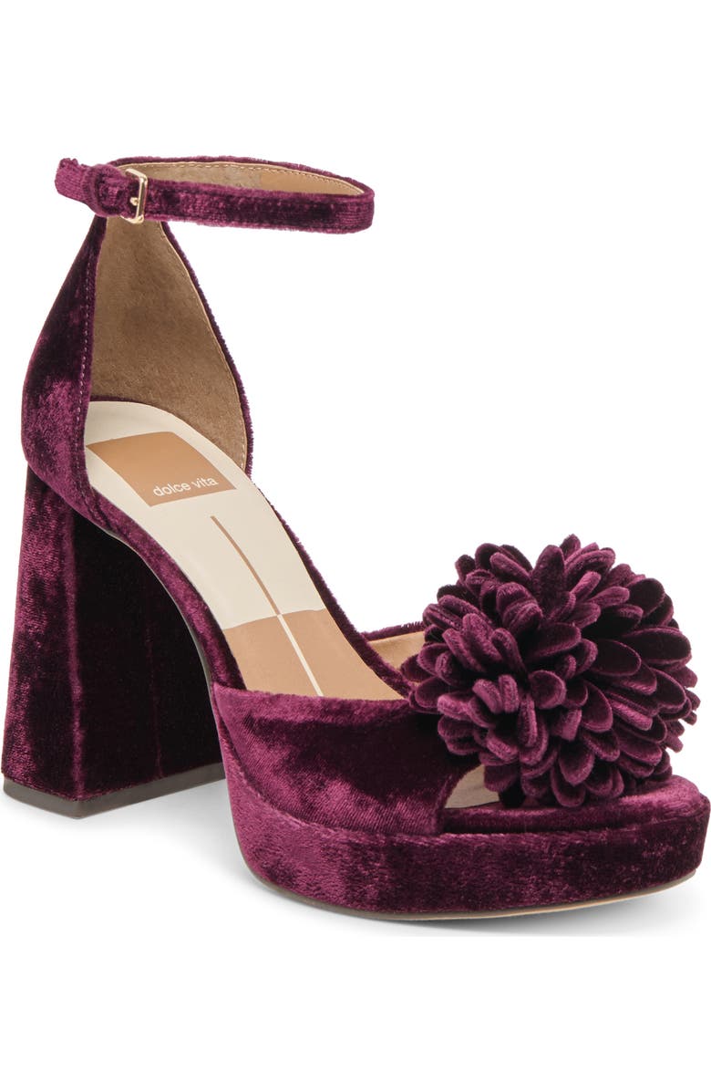 Dolce Vita Perel Platform Ankle Strap Sandal, Main, color, Burgundy Velvet