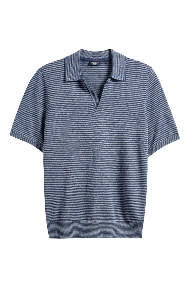 Faherty Stripe Linen Sweater Polo, Alternate, color, Cayman Navy Feeder