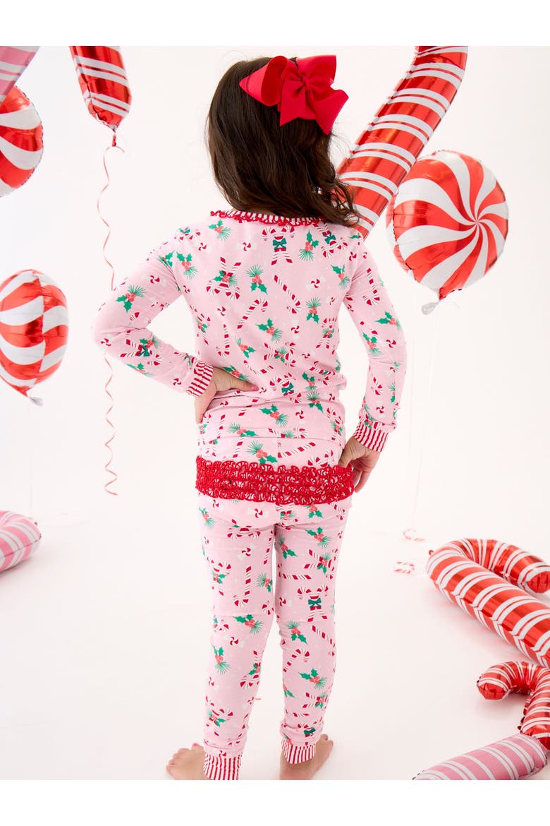 Modal Blend Ruffle Long Sleeve Pajama Set, Signature Rear Ruffles, Alternate, color, Holly Candy Canes