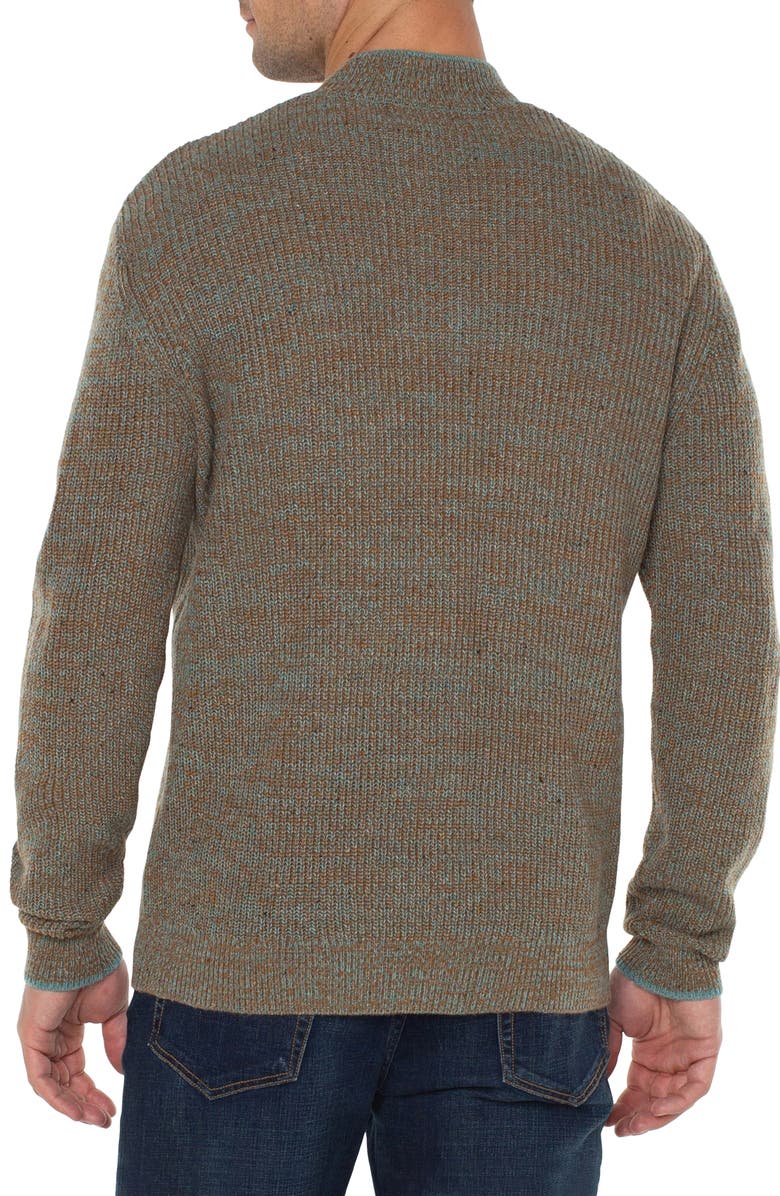 Liverpool Los Angeles Button Mock Neck Marled Sweater, Alternate, color, Caramel Multi
