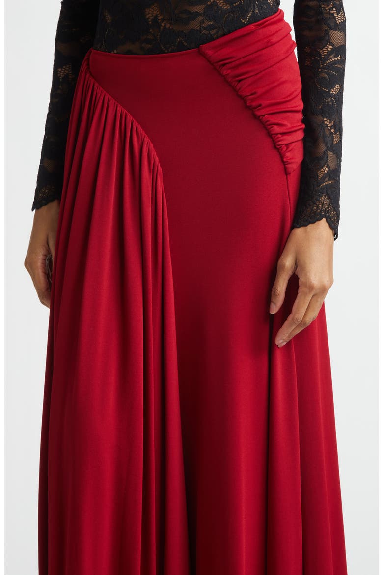 Ruched & Gathered Jersey Maxi Skirt, Alternate, color, RED WINE