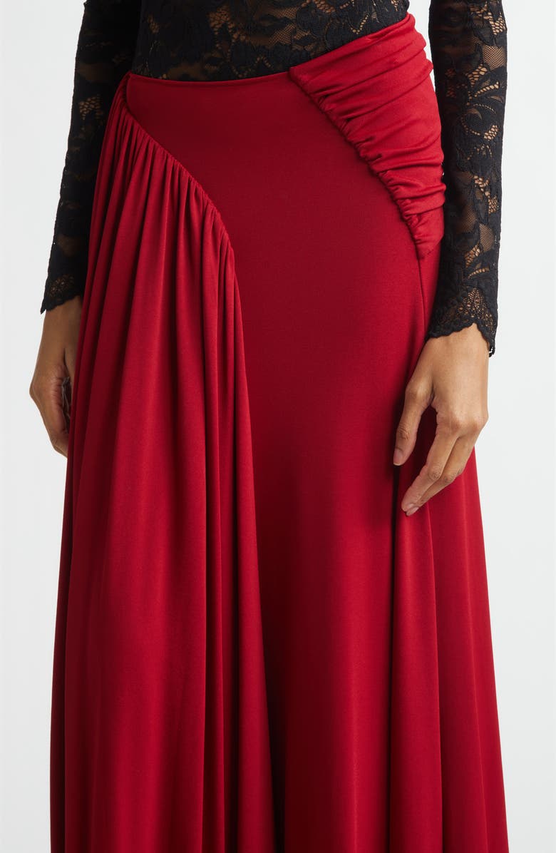 Rabanne Ruched & Gathered Jersey Maxi Skirt, Alternate, color, Red Wine