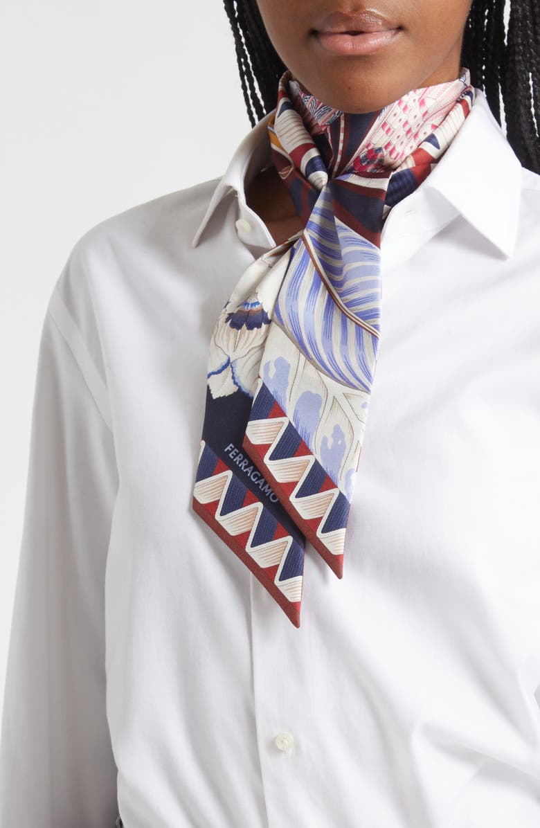 FERRAGAMO Giada Print Skinny Silk Scarf, Alternate, color, 