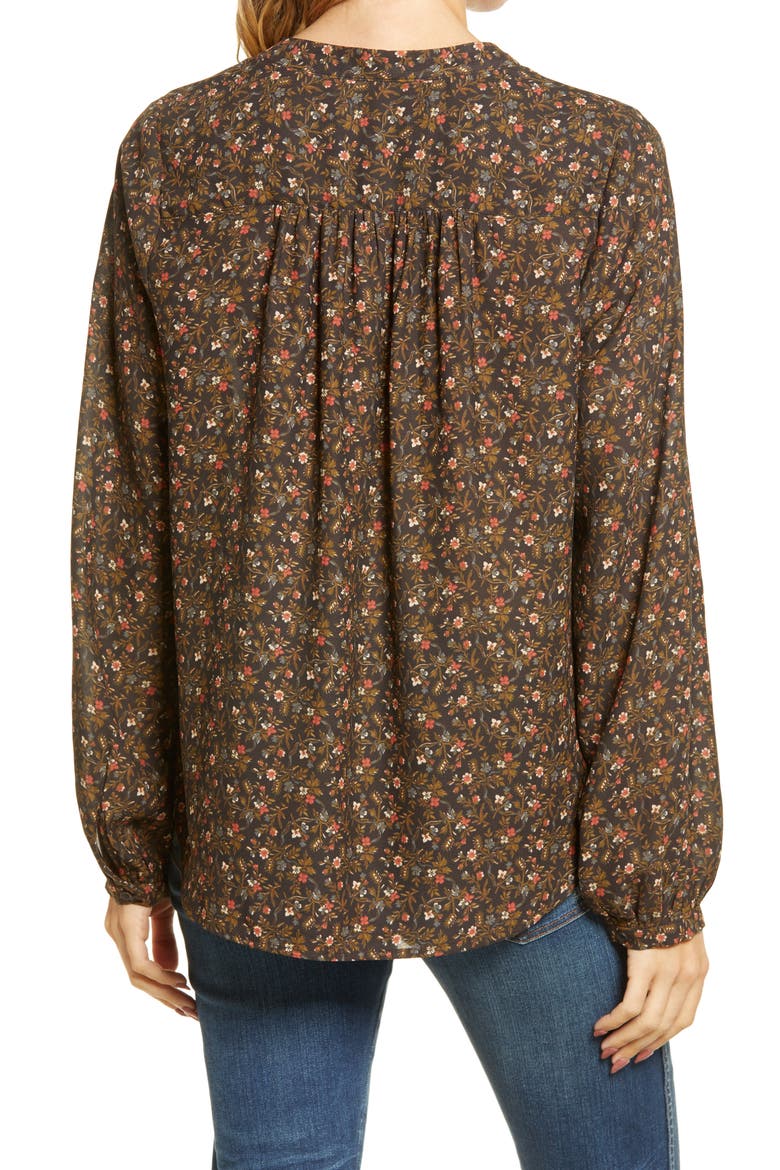Shirred Popover Top, Alternate, color, BROWN GANACHE PINE FLORAL