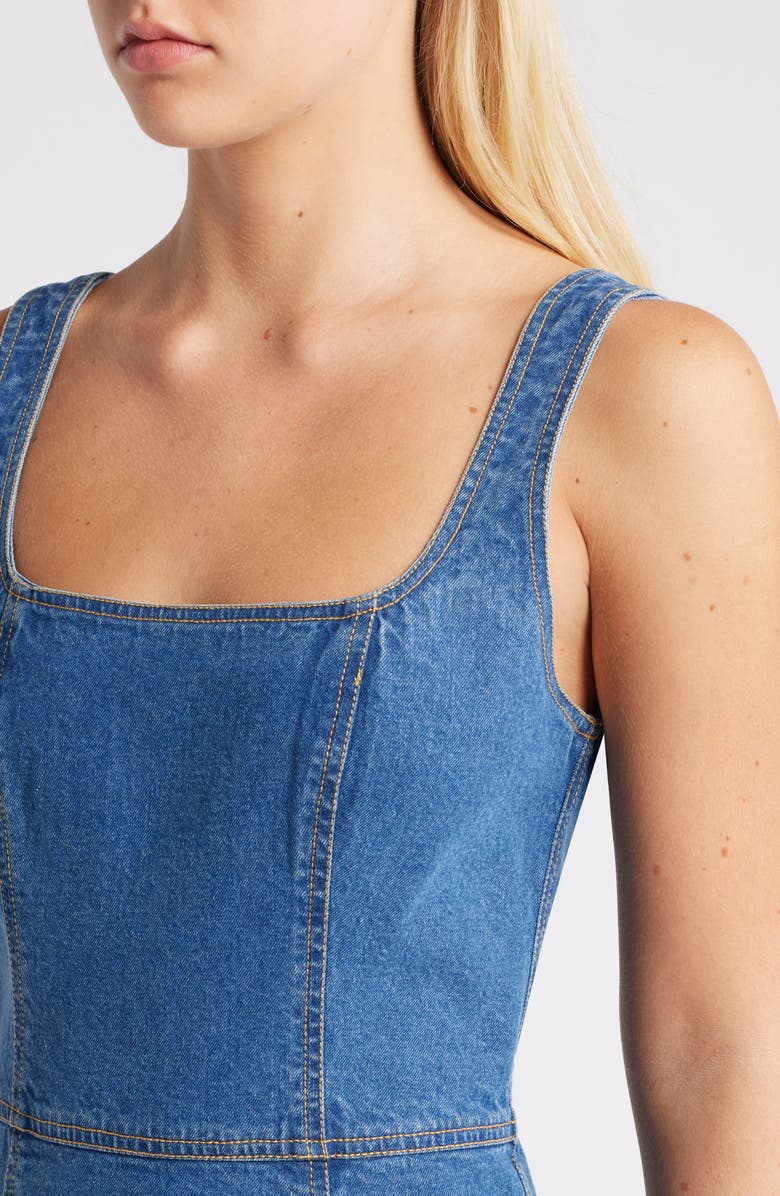 Steve Madden Josette Square Neck Denim Dress, Alternate, color, Washed Denim