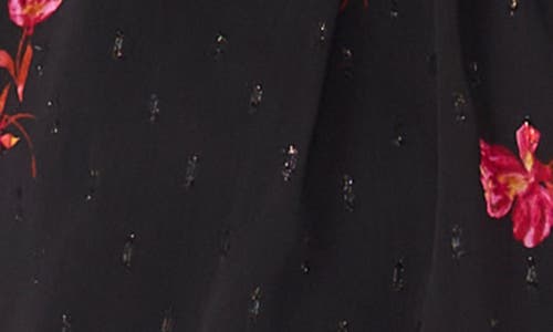 Cece Floral Ruffle Long Sleeve Chiffon Dress In Black