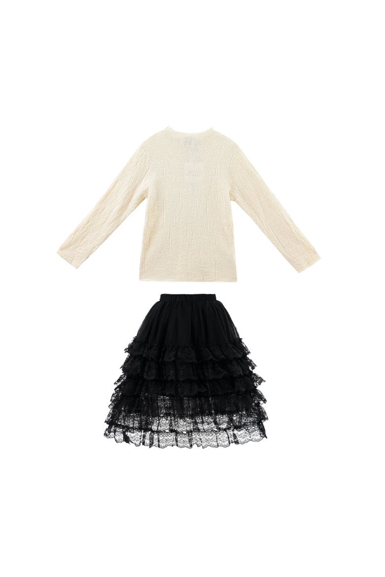 Ribbed Sweater with Lace Skirt, Main, color, Cream