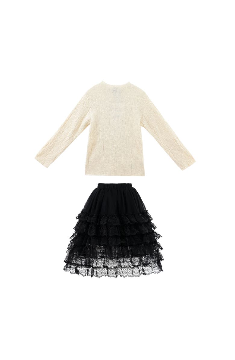Sweet Cactus Ribbed Sweater with Lace Skirt, Main, color, Cream