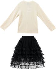 Sweet Cactus Ribbed Sweater with Lace Skirt