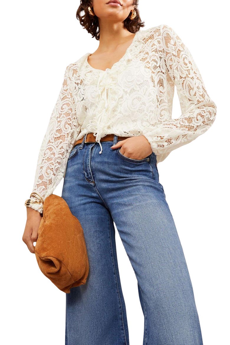 Long Sleeve Lace Ruffle Top, Main, color, CREAM