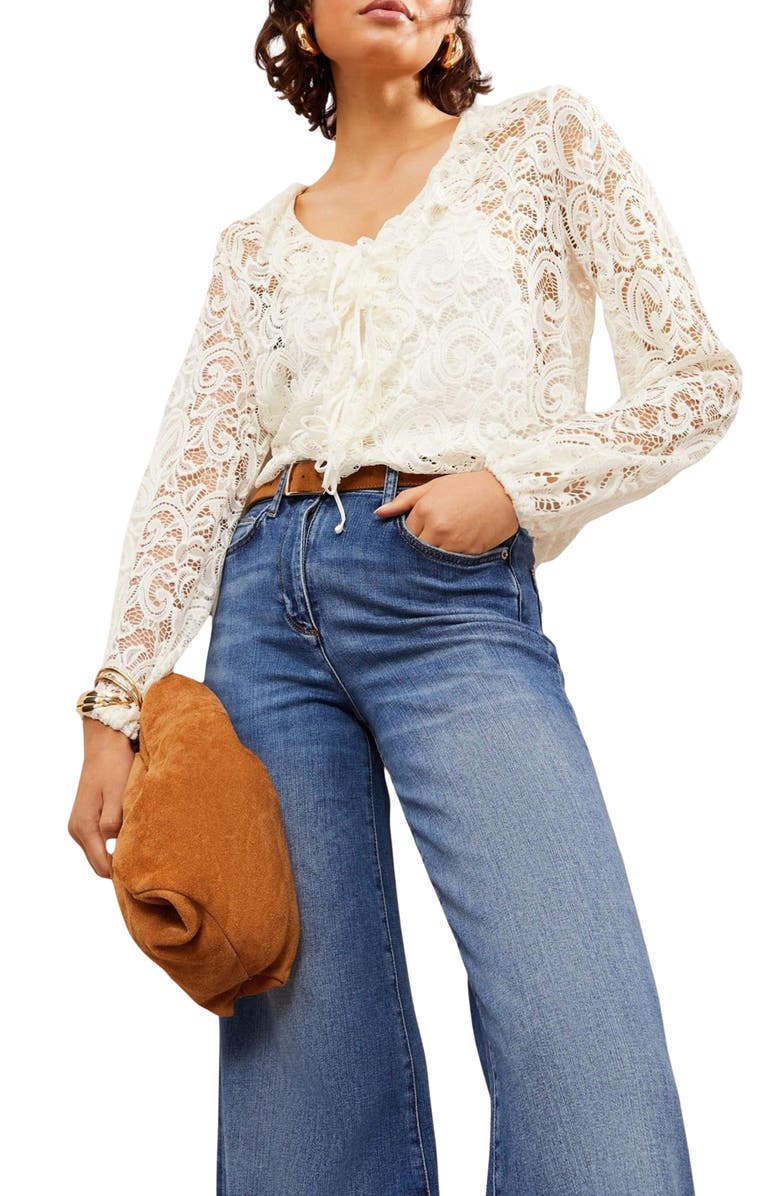 Friends Like These Long Sleeve Lace Ruffle Top, Main, color, Cream