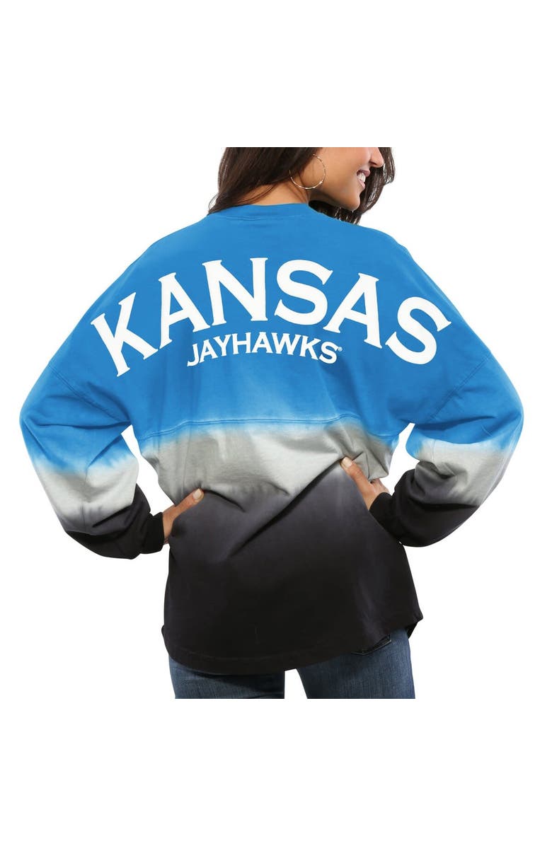 SPIRIT JERSEY Women's Royal Kansas Jayhawks Ombre Long Sleeve Dip-Dyed Spirit Jersey, Main, color, 