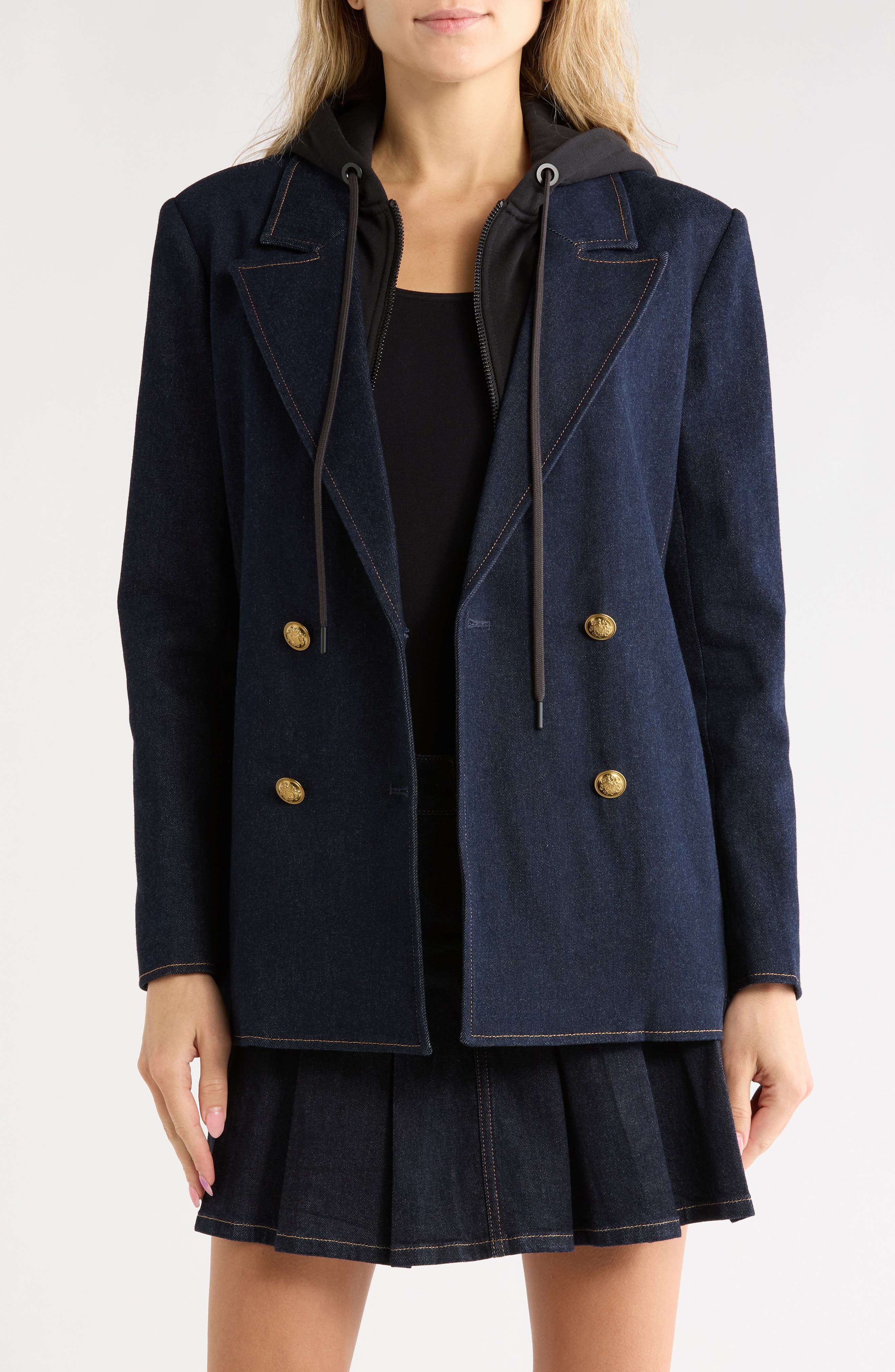 Jordan Double Breasted Denim Blazer with Removable Hood