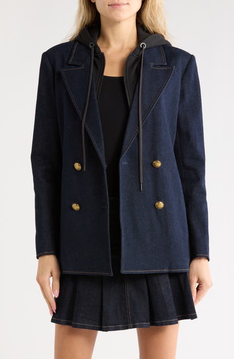 Jordan Double Breasted Denim Blazer with Removable Hood