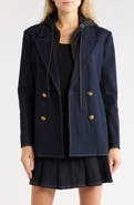 ALICE + OLIVIA Jordan Double Breasted Denim Blazer with Removable Hood
