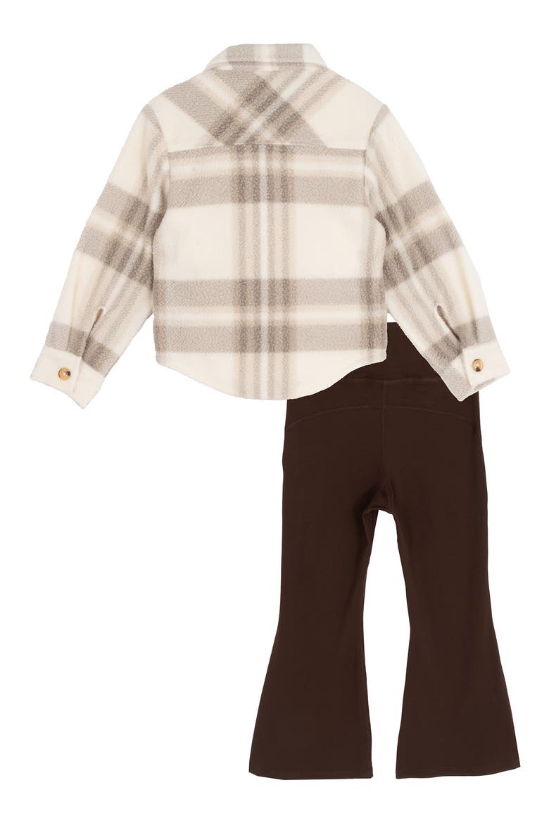 Kids' Plaid Fleece Shacket, T-Shirt & Flared Leggings Set, Alternate, color, BEIGE