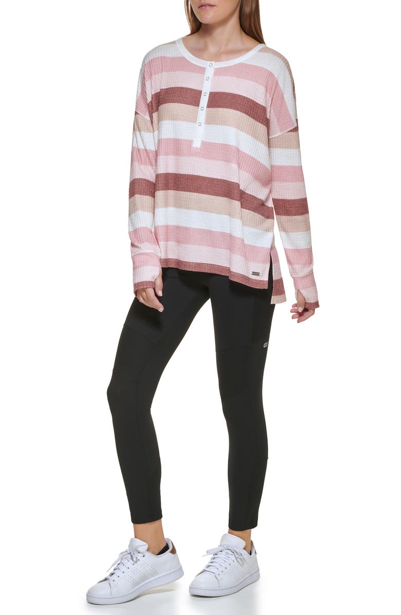 Andrew Marc Stripe Long Sleeve Waffle Knit High-Low Top, Alternate, color,