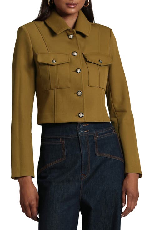 Crop Stretch Ponte Knit Military Jacket