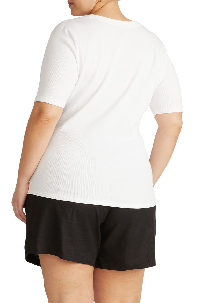 V-Neck Elbow Sleeve Cotton T-Shirt, Alternate, color, WHITE