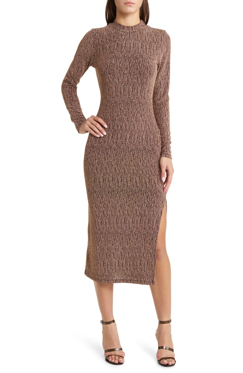 All in Favor Metallic Long Sleeve Body-Con Midi Dress, Main, color,