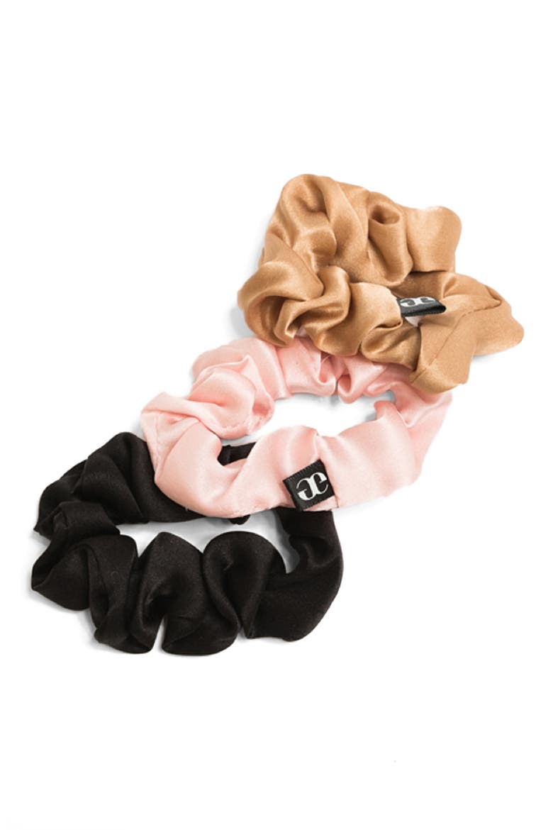Assorted 3-Pack Thin Silk Scrunchies, Main, color, BLACK/ BLUSH/ WALNUT