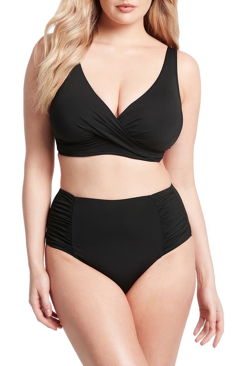 Sea Level High Waist Gathered Side Swim Bottoms, Alternate, color, Black