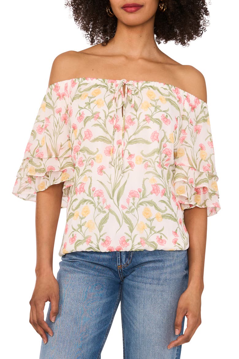 Off the Shoulder Flutter Sleeve Shirt, Main, color, NEW IVORY