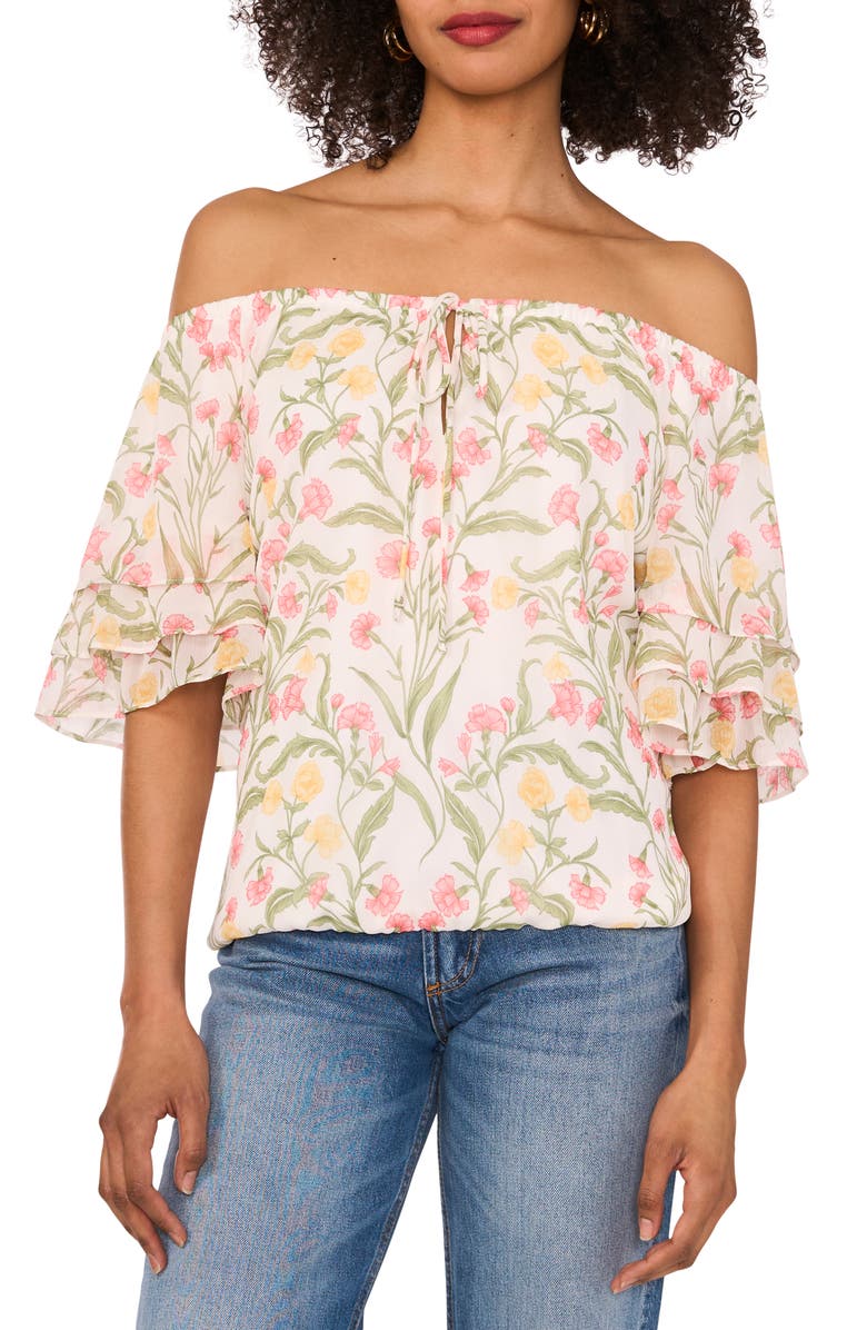 Vince Camuto Off the Shoulder Flutter Sleeve Shirt, Main, color, New Ivory