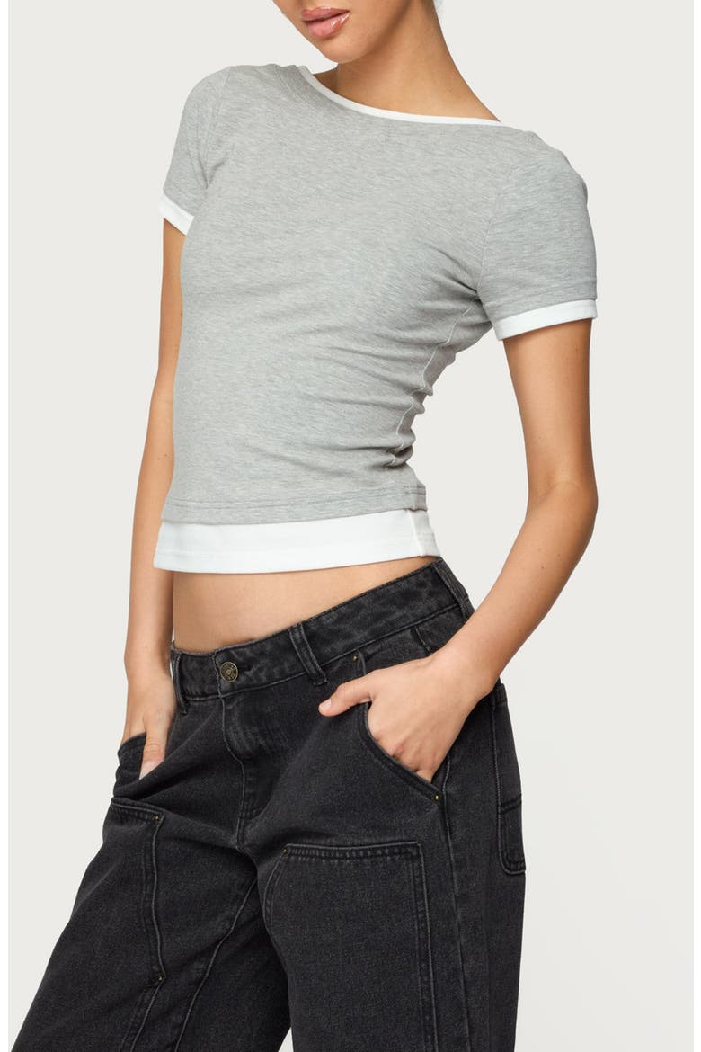 Julietta Layered Scoop Back T-Shirt, Alternate, color, GRAY-MELANGE