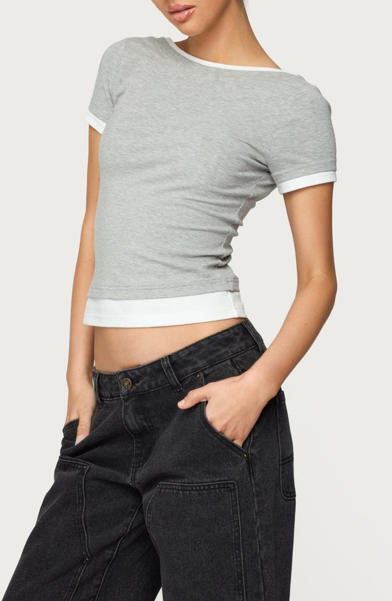 EDIKTED Julietta Layered Scoop Back T-Shirt, Alternate, color, Gray-Melange