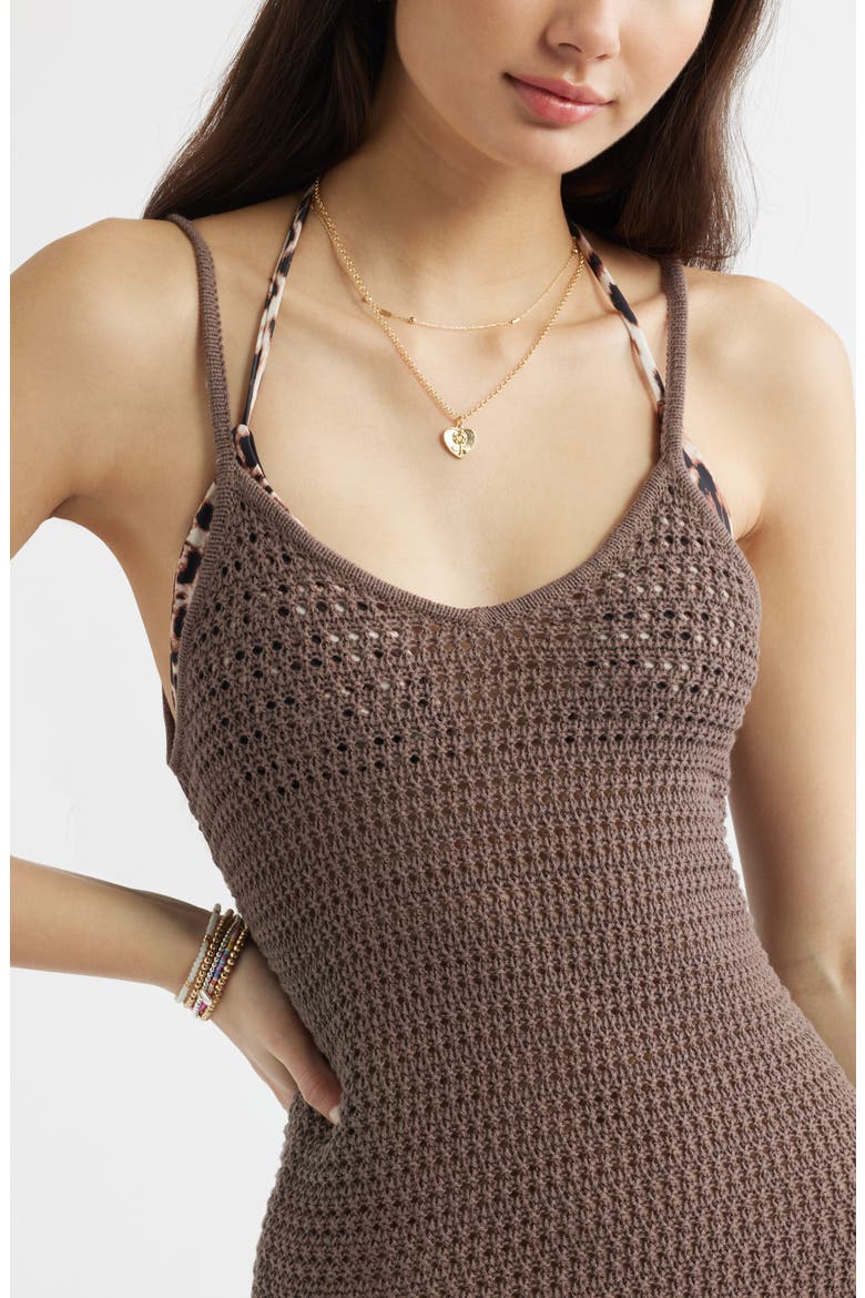 Open Stitch Cover-Up Minidress, Alternate, color, BROWN QUARTZ