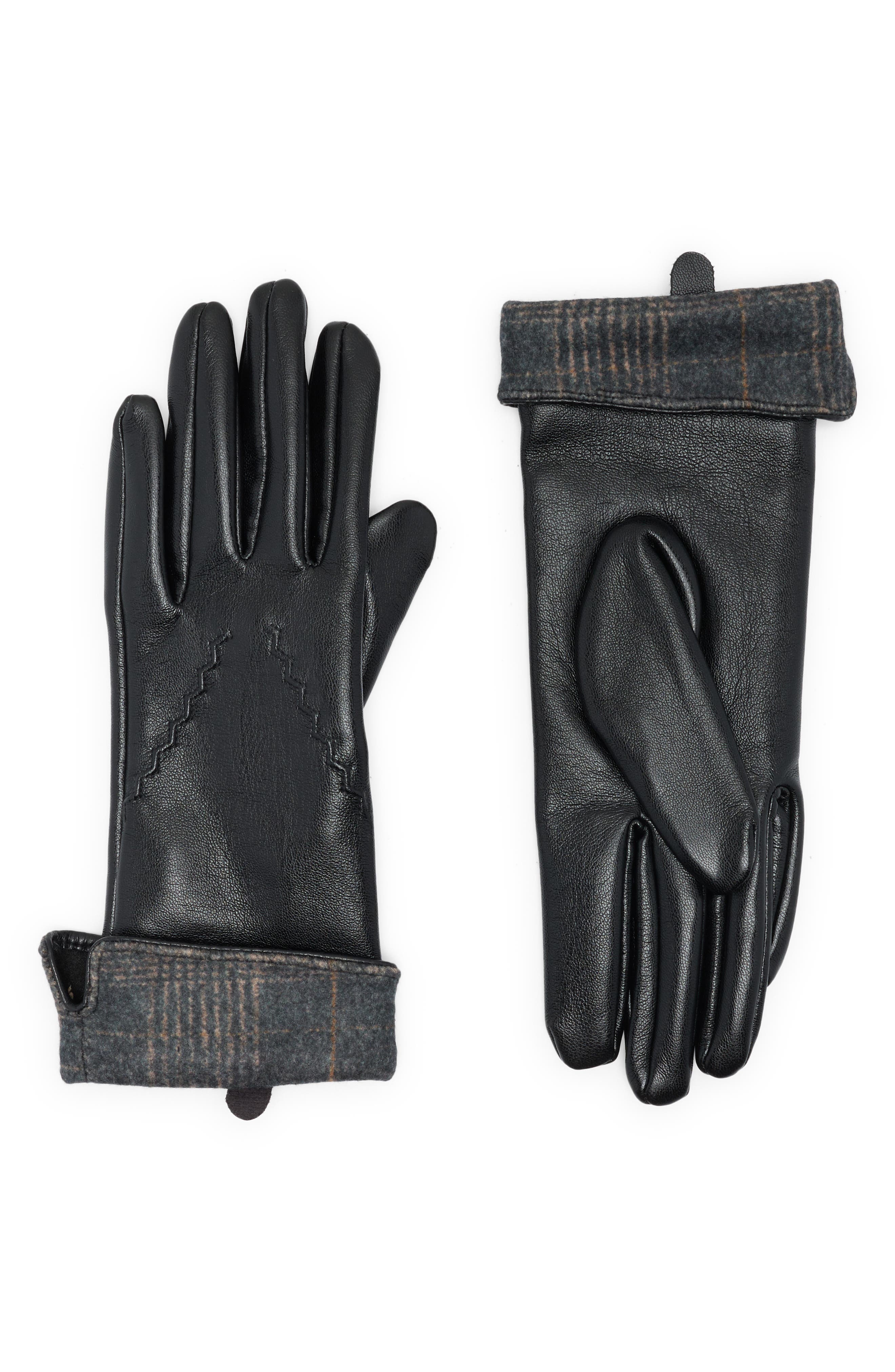 Plaid Cuff Faux Leather Gloves