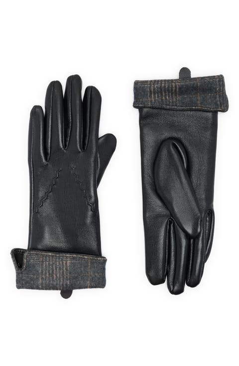 Plaid Cuff Faux Leather Gloves