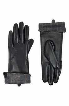 Plaid Cuff Faux Leather Gloves