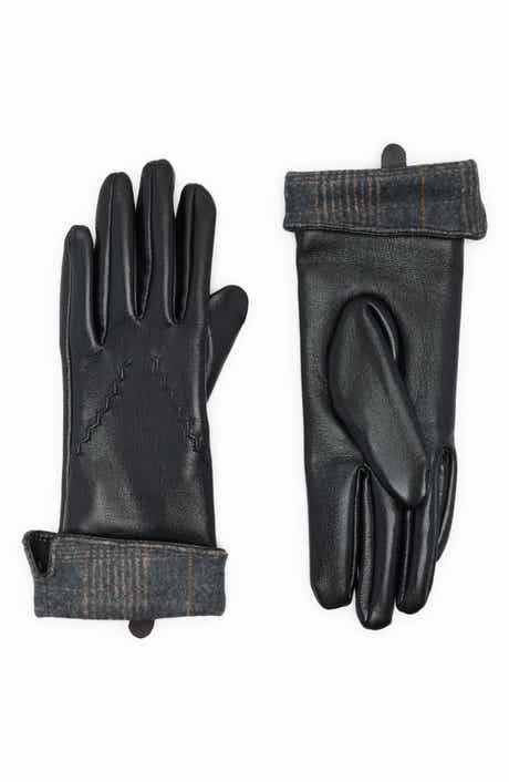 Plaid Cuff Faux Leather Gloves