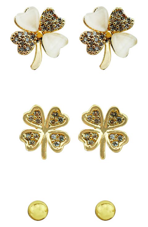 Set of 3 Ball & Clover Stud Earrings