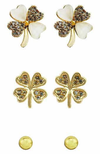 Panacea Set of 3 Ball & Clover Stud Earrings