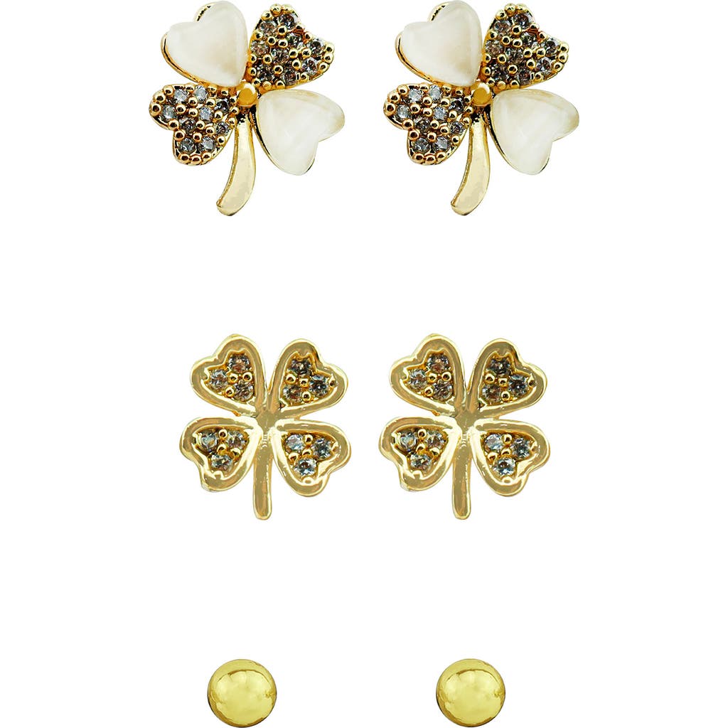 Panacea Set Of 3 Ball & Clover Stud Earrings